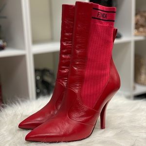 Fendi red polished Rockoko sock bootie